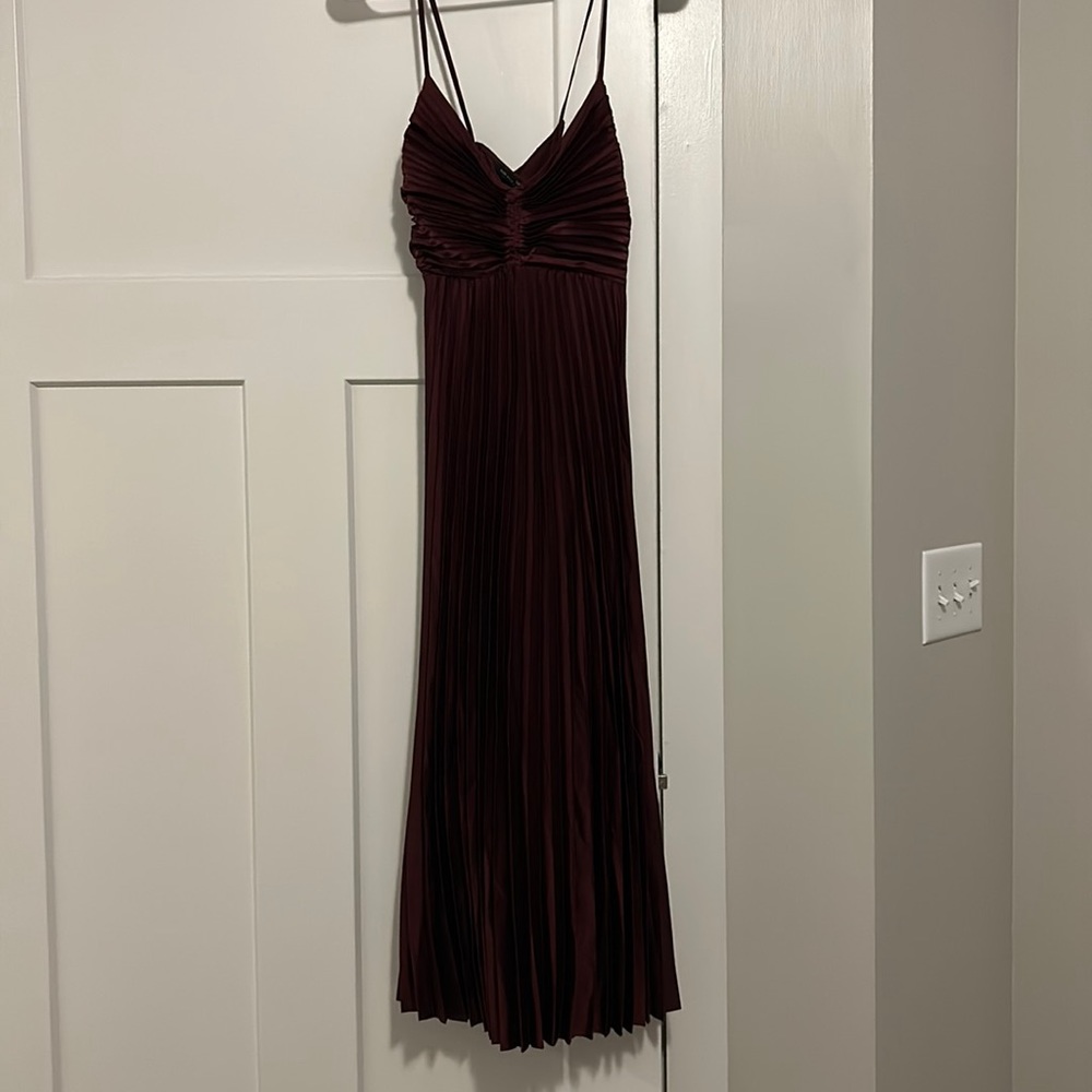 Maroon Pleated Dress Banana Republic